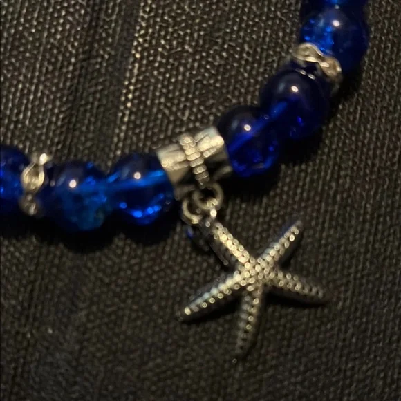 Blue Beaded Bracelets with Starfish Charm Hand crafted 3pc set - Picture 4 of 5
